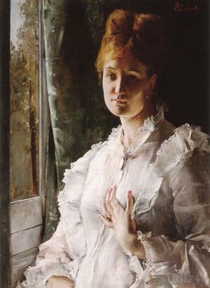 Alfred Émile Léopold Stevens œuvres - Portrait d'une femme en blanc