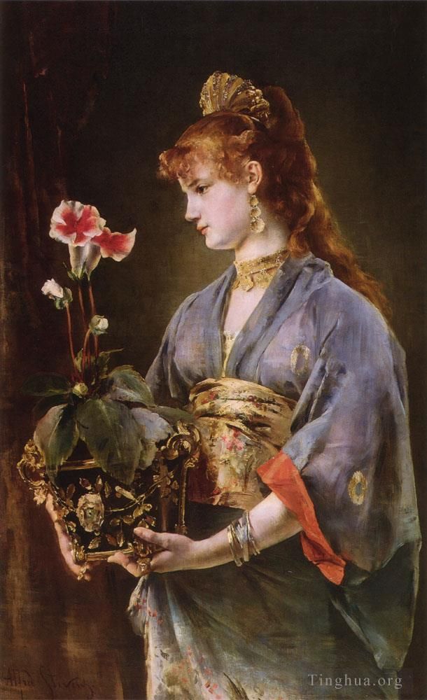 Alfred Émile Léopold Stevens Peinture à l'huile - Portrait d'une femme