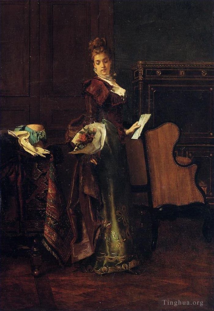 Alfred Émile Léopold Stevens Peinture à l'huile - La lettre d'amour