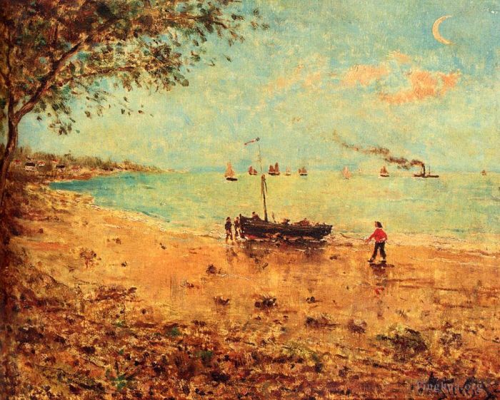 Alfred Émile Léopold Stevens Peinture à l'huile - Une Plage En Normandie