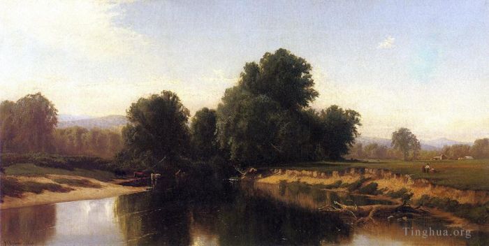Alfred Thompson Bricher Peinture à l'huile - Bétail au bord de la rivière