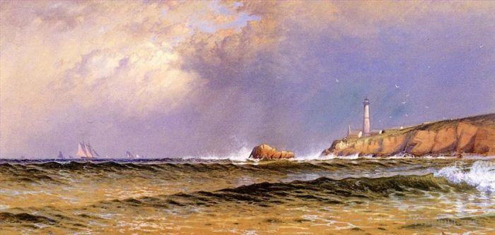Alfred Thompson Bricher Peinture à l'huile - Scène côtière avec phare