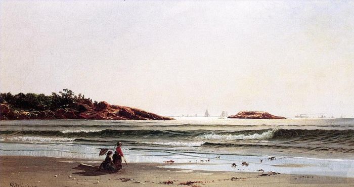 Alfred Thompson Bricher Peinture à l'huile - Baie de Narragansett d'Indian Rock