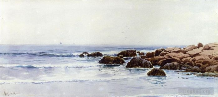 Alfred Thompson Bricher Peinture à l'huile - Voiliers au large d'une côte rocheuse