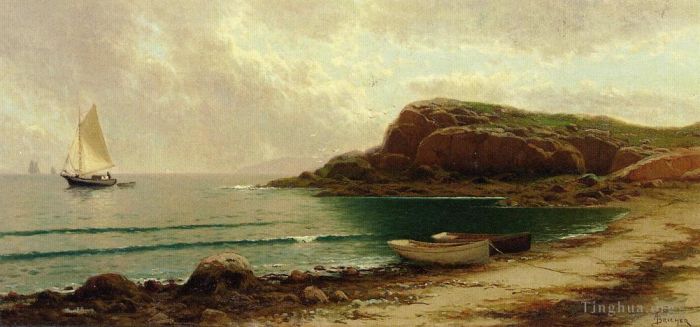 Alfred Thompson Bricher Peinture à l'huile - Paysage marin avec doris et voiliers