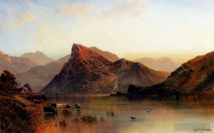 Alfred de Breanski Sr Peinture à l'huile - Les montagnes Glydwr Snowdon Valley au Pays de Galles