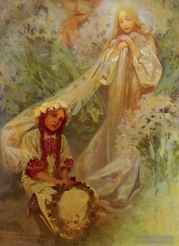Alfons Maria Mucha Peinture à l'huile - Maria Madonna des Lys
