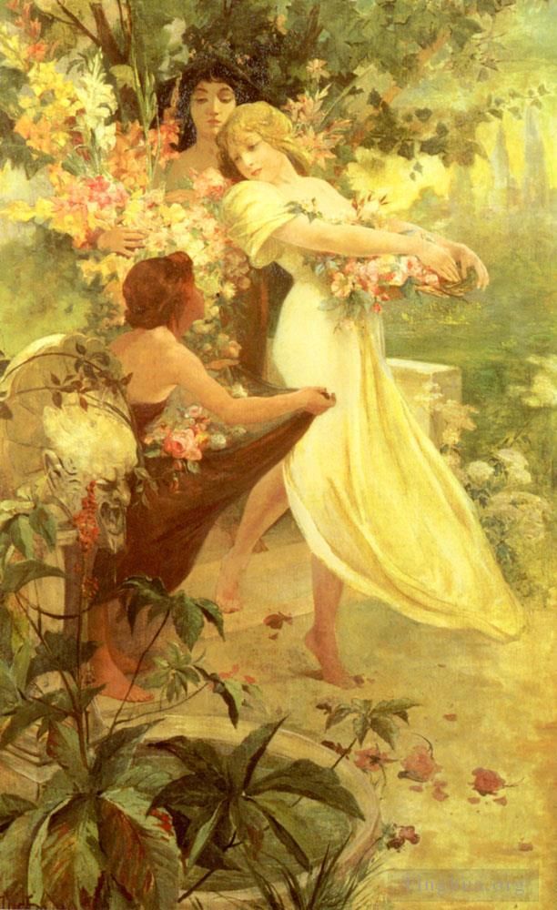 Alfons Maria Mucha Peinture à l'huile - Esprit du printemps