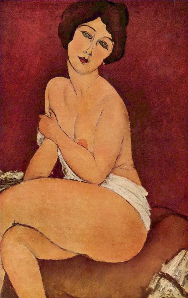 Amedeo Clemente Modigliani Peinture à l'huile - NU ASSIS SUR UN DIVAN (LA BELLE ROMAINE)