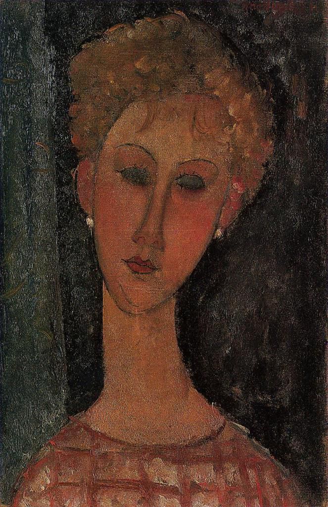 Amedeo Clemente Modigliani Peinture à l'huile - une blonde portant des boucles d'oreilles