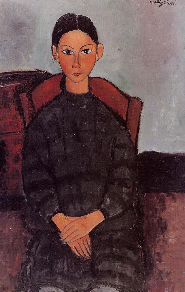 Amedeo Clemente Modigliani Peinture à l'huile - une jeune fille avec une combinaison noire 1918