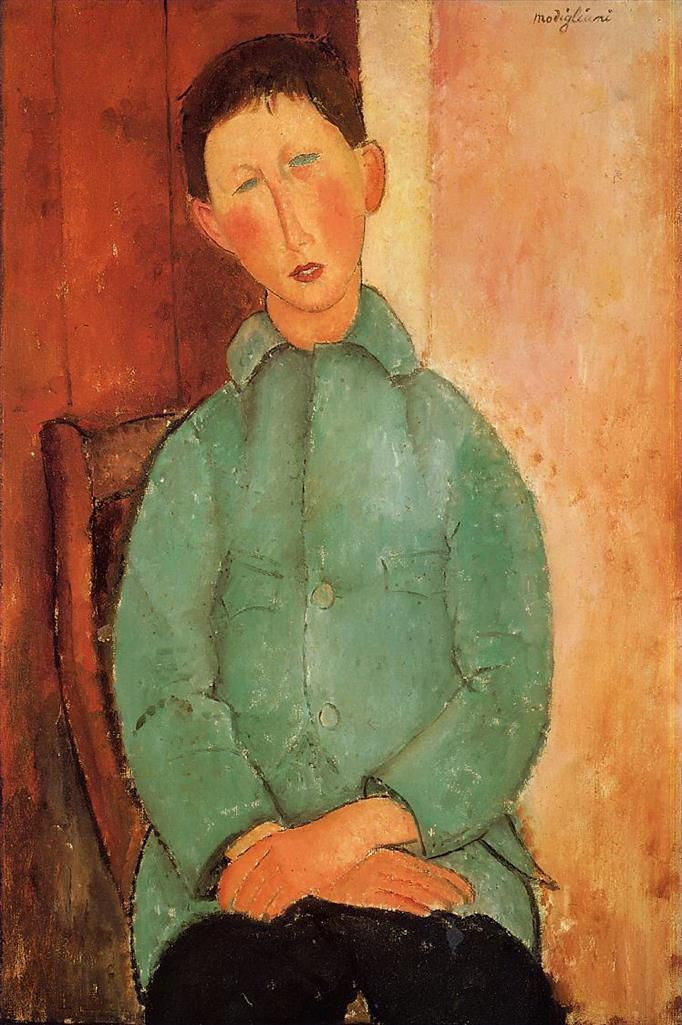 Amedeo Clemente Modigliani Peinture à l'huile - garçon en chemise bleue