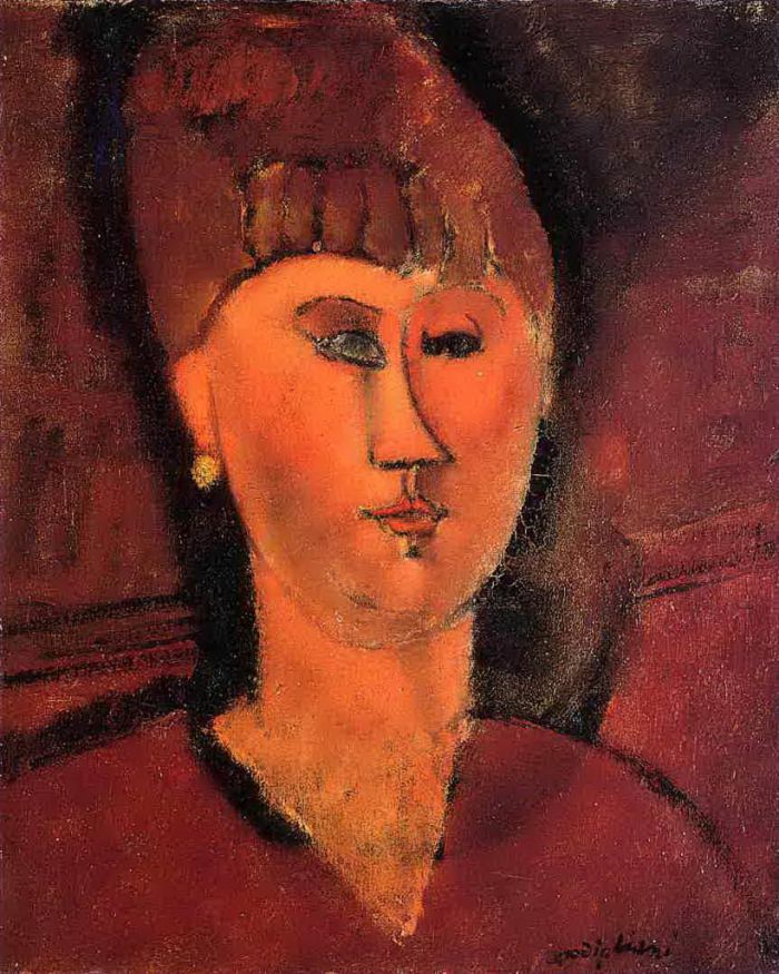 Amedeo Clemente Modigliani Peinture à l'huile - tête de femme aux cheveux rouges 1915