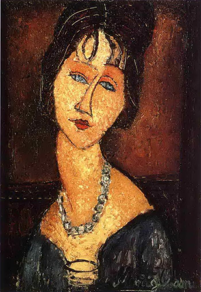 Amedeo Clemente Modigliani Peinture à l'huile - Jeanne Hébuterne avec collier 1917
