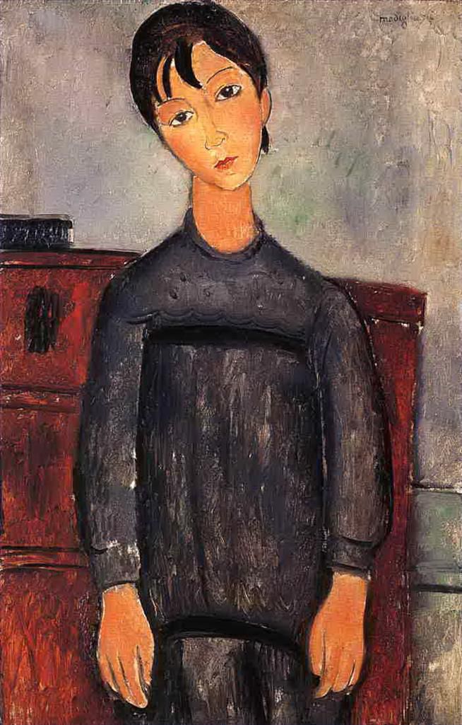 Amedeo Clemente Modigliani Peinture à l'huile - petite fille en tablier noir 1918