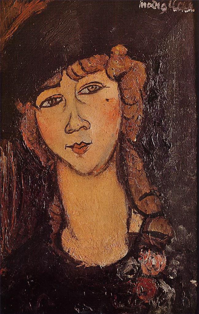 Amedeo Clemente Modigliani Peinture à l'huile - lolotte tête de femme au chapeau