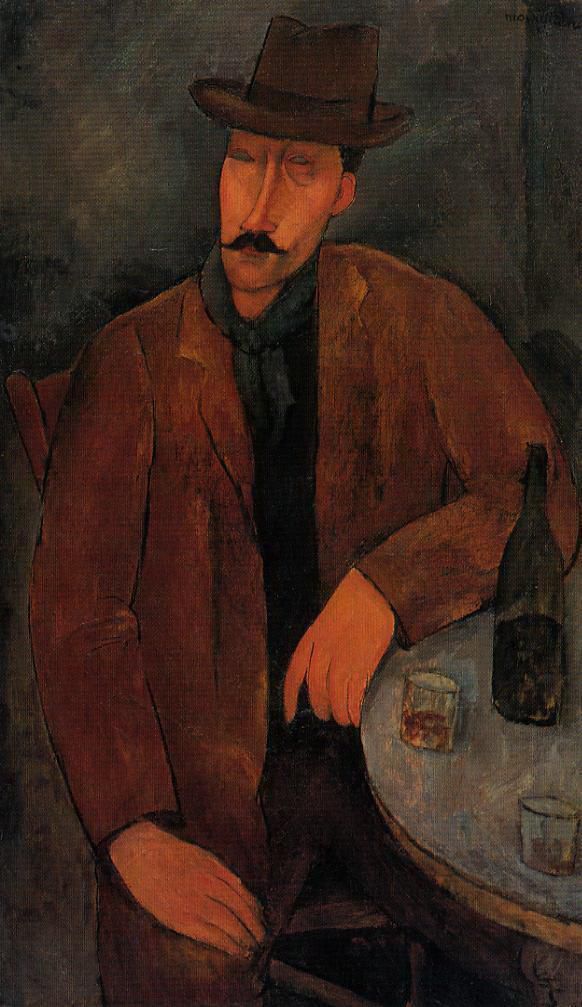 Amedeo Clemente Modigliani Peinture à l'huile - homme avec un verre de vin