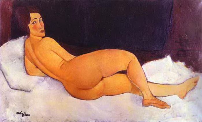 Amedeo Clemente Modigliani Peinture à l'huile - nue regardant par-dessus son épaule droite, 1917