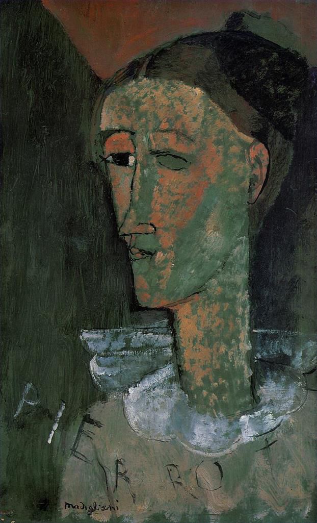 Amedeo Clemente Modigliani Peinture à l'huile - Pierrot autoportrait en Pierrot 1915