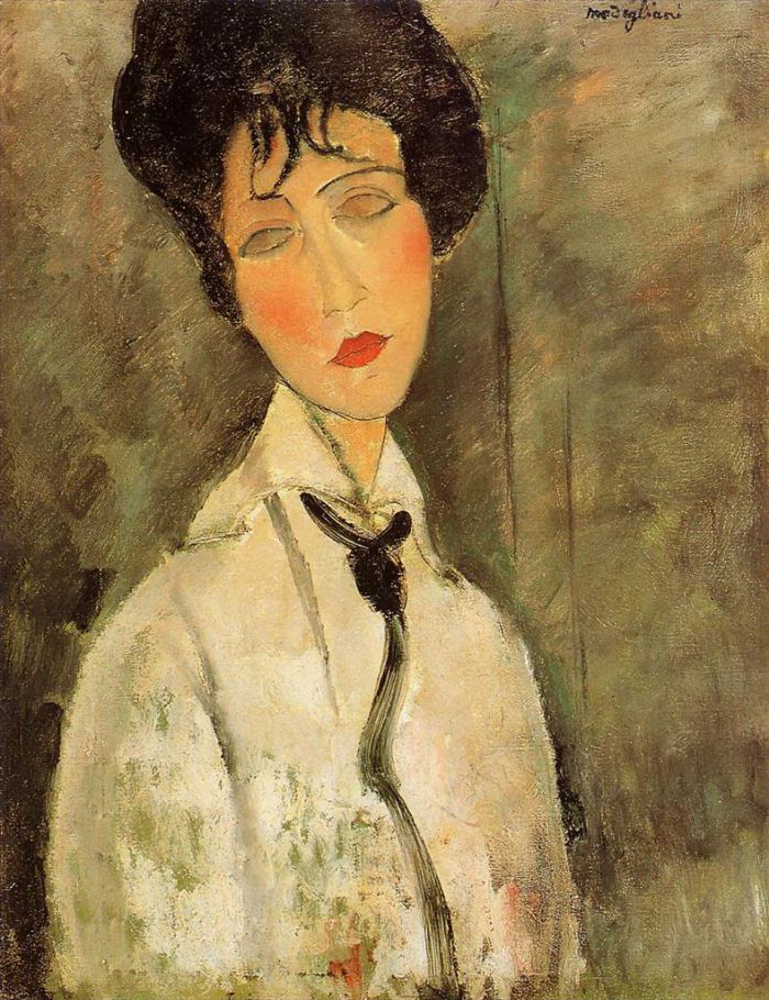 Amedeo Clemente Modigliani Peinture à l'huile - portrait d'une femme en cravate noire 1917