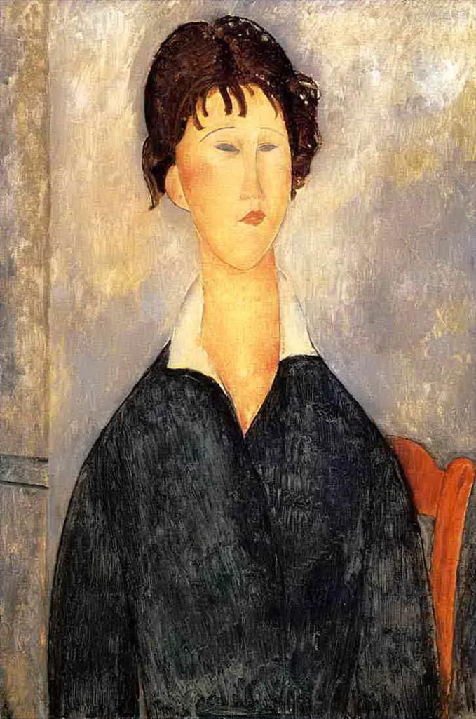 Amedeo Clemente Modigliani Peinture à l'huile - portrait de femme au col blanc 1919