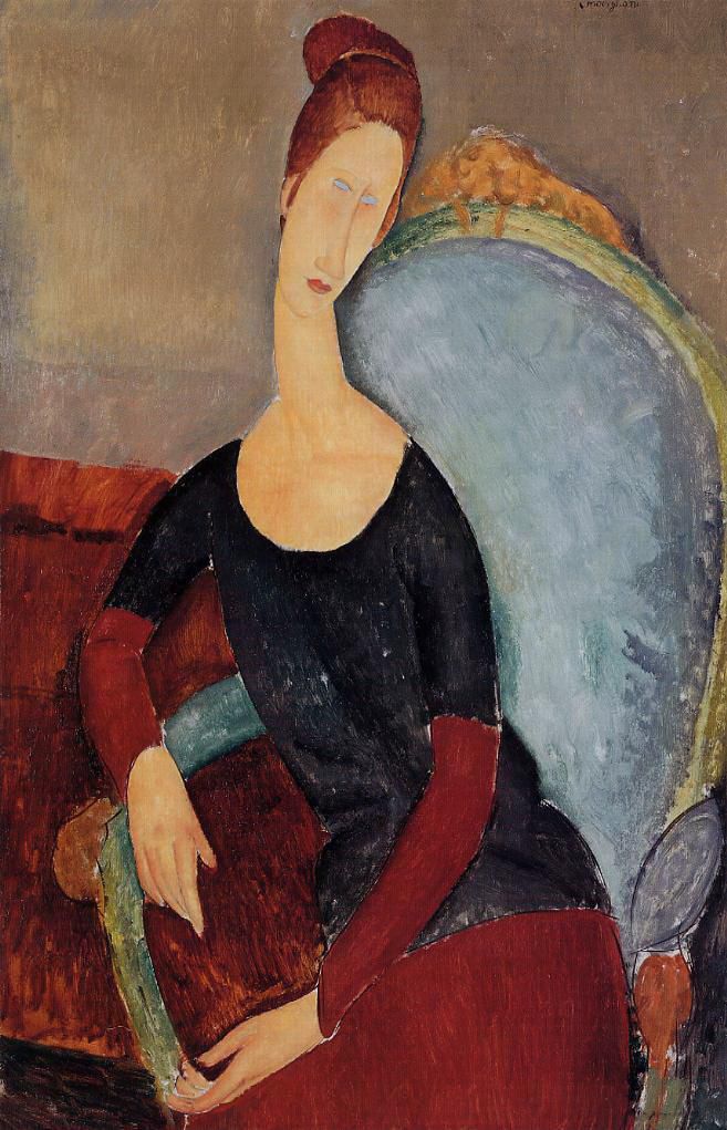 Amedeo Clemente Modigliani Peinture à l'huile - portrait de Jeanne Hébuterne dans une chaise bleue 1918