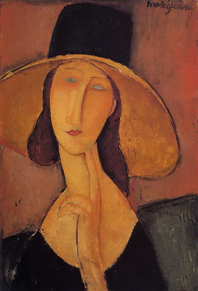 Amedeo Clemente Modigliani Peinture à l'huile - portrait de Jeanne Hébuterne au grand chapeau