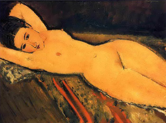 Amedeo Clemente Modigliani Peinture à l'huile - Nue allongée, les bras croisés sous la tête, 1916