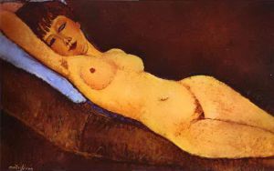 Amedeo Clemente Modigliani œuvres - Nu allongé avec coussin bleu 1917