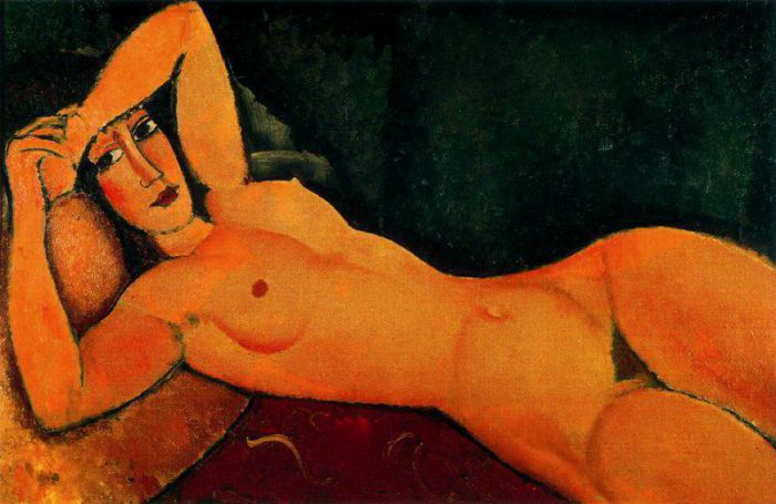 Amedeo Clemente Modigliani Peinture à l'huile - Nu allongé avec le bras gauche posé sur le front 1917