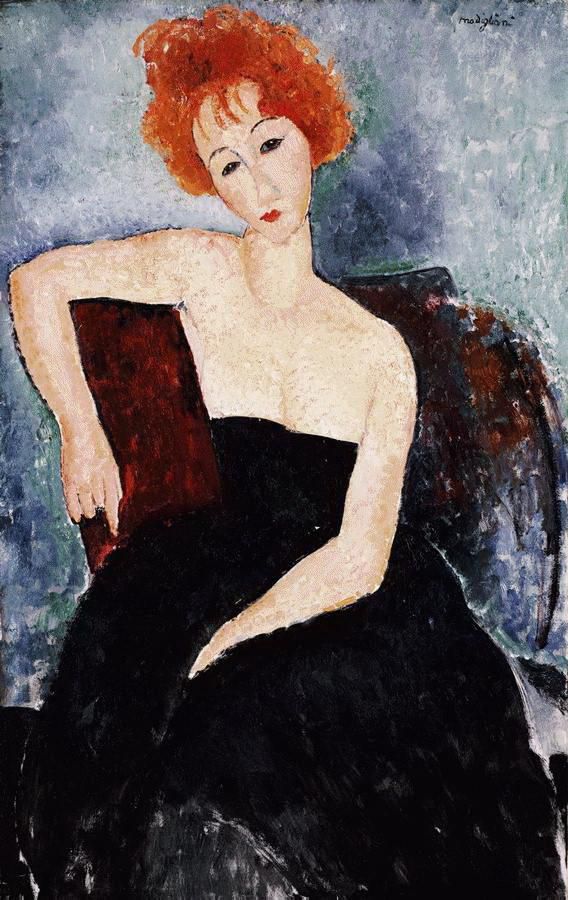 Amedeo Clemente Modigliani Peinture à l'huile - fille aux cheveux rouges en robe de soirée 1918