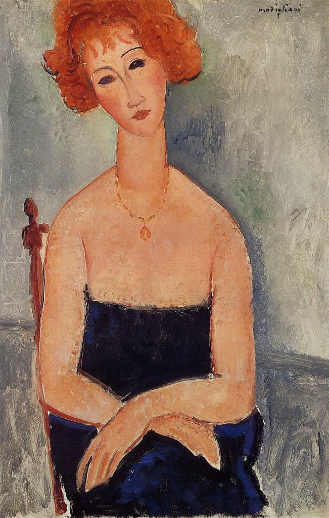 Amedeo Clemente Modigliani Peinture à l'huile - femme rousse portant un pendentif 1918