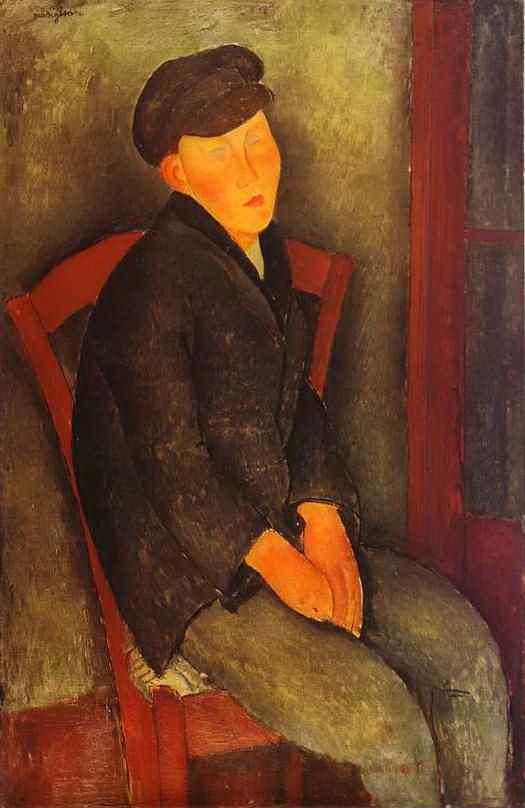 Amedeo Clemente Modigliani Peinture à l'huile - garçon assis avec casquette 1918