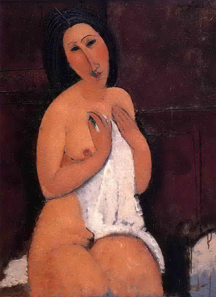Amedeo Clemente Modigliani Peinture à l'huile - assis nu avec une chemise 1917