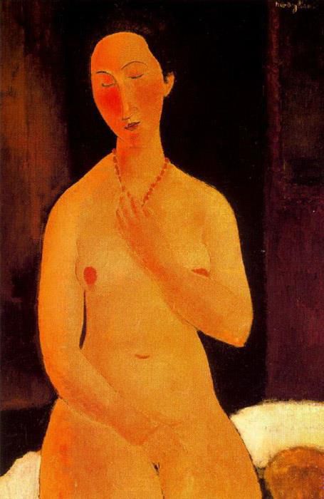 Amedeo Clemente Modigliani Peinture à l'huile - nu assis avec collier 1917