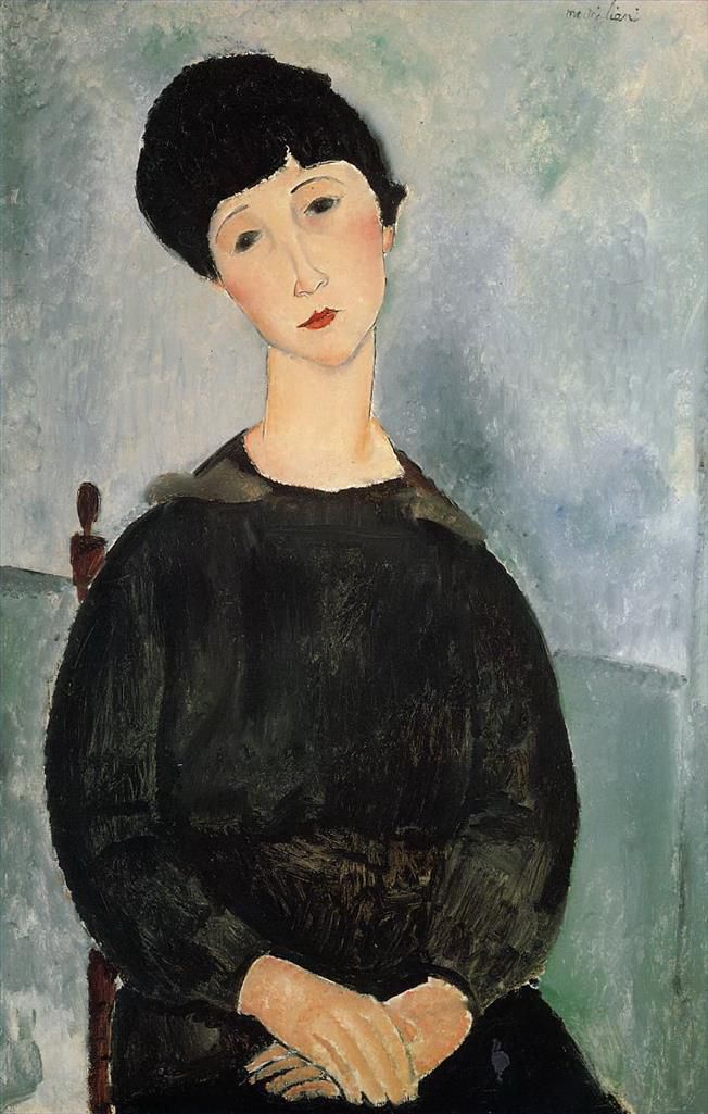 Amedeo Clemente Modigliani Peinture à l'huile - jeune femme assise 1918