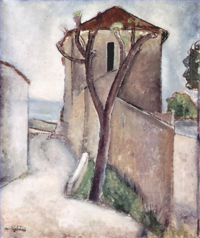 Amedeo Clemente Modigliani Peinture à l'huile - arbre et maison 1919