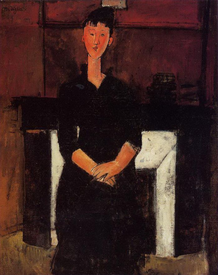 Amedeo Clemente Modigliani Peinture à l'huile - femme assise près d'une cheminée 1915