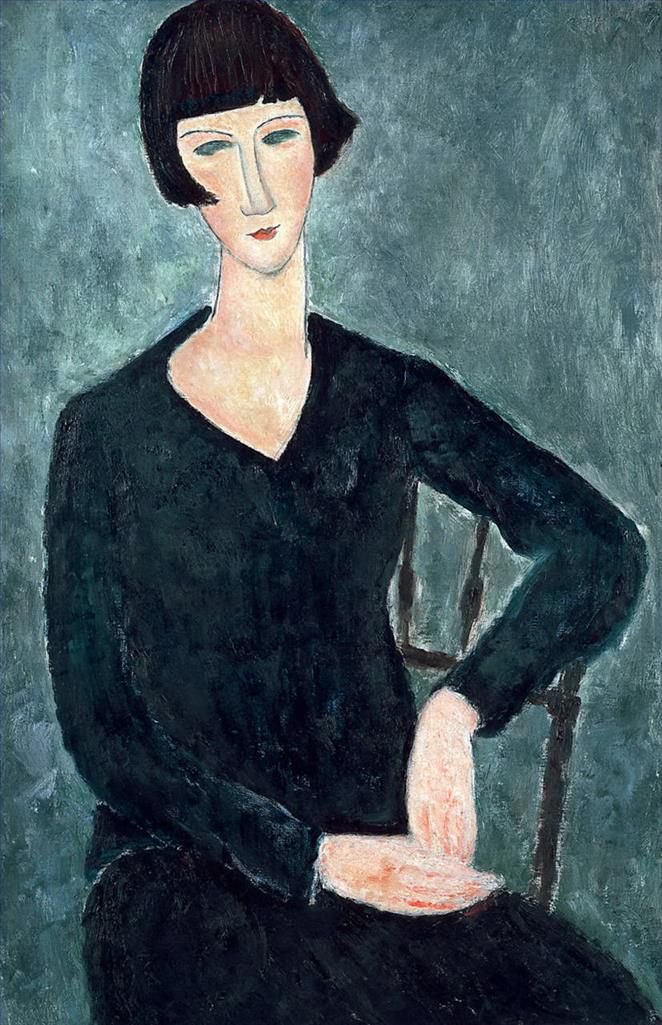 Amedeo Clemente Modigliani Peinture à l'huile - femme assise en robe bleue