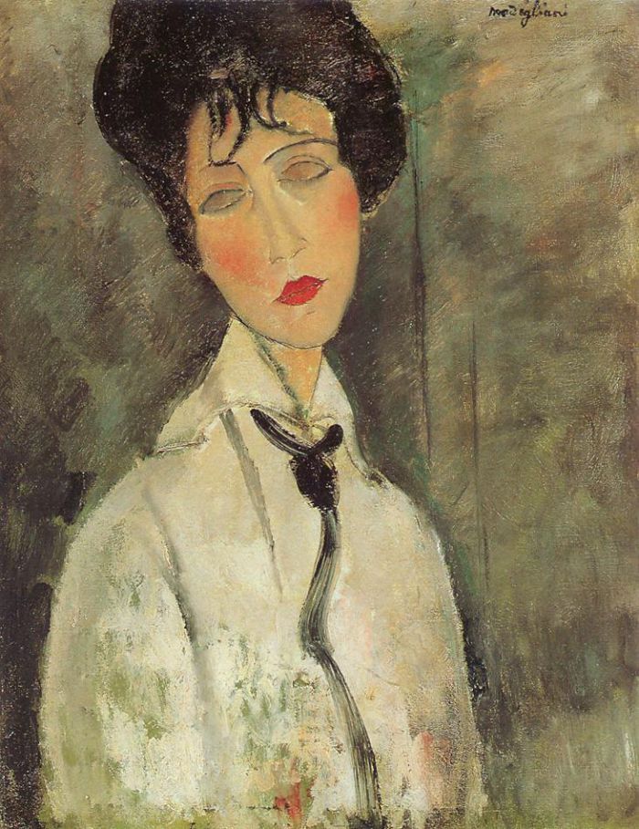 Amedeo Clemente Modigliani Peinture à l'huile - femme avec une cravate noire 1917