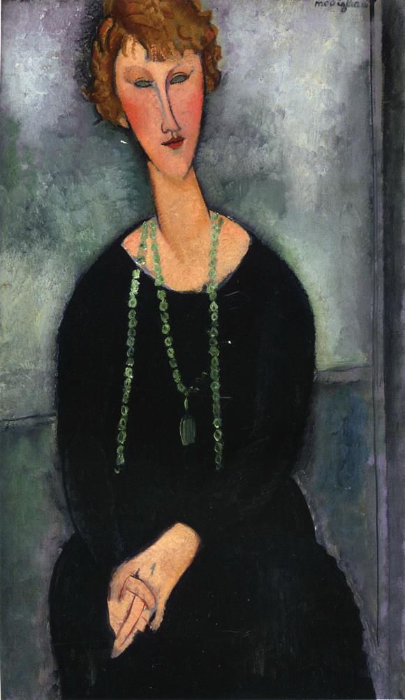 Amedeo Clemente Modigliani Peinture à l'huile - femme au collier vert madame menier 1918