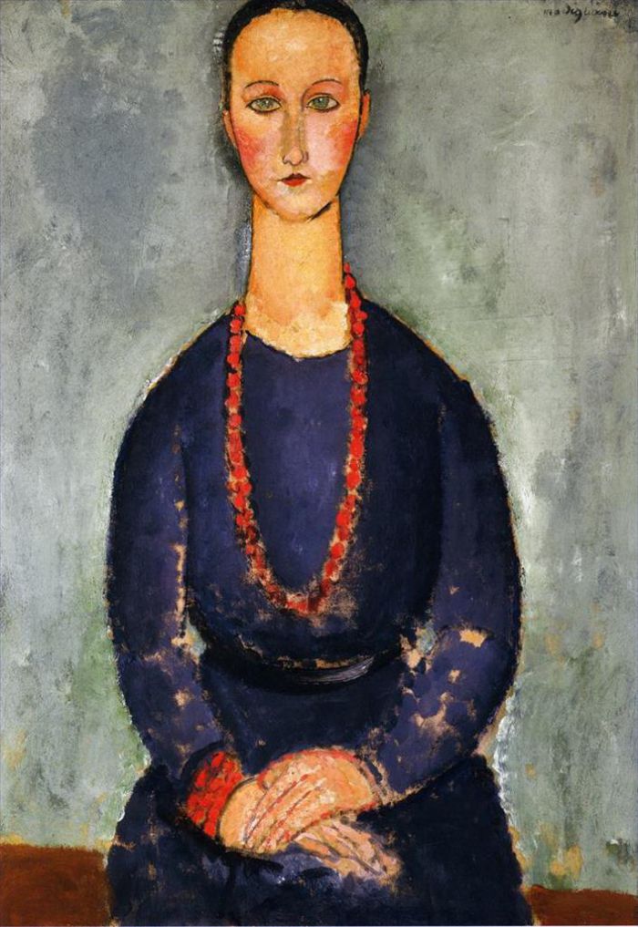 Amedeo Clemente Modigliani Peinture à l'huile - femme au collier rouge 1918