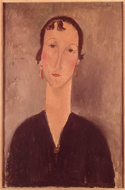 Amedeo Clemente Modigliani Peinture à l'huile - femme avec des boucles d'oreilles