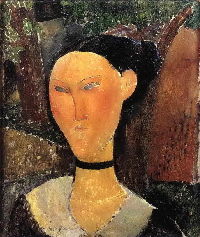 Amedeo Clemente Modigliani Peinture à l'huile - femme avec ruban de velours la bordure noire 1915