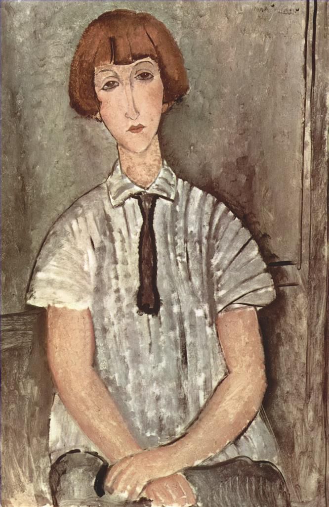Amedeo Clemente Modigliani Peinture à l'huile - jeune fille en chemise rayée 1917