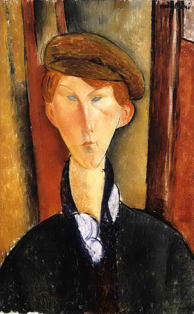 Amedeo Clemente Modigliani Peinture à l'huile - jeune homme avec casquette 1919