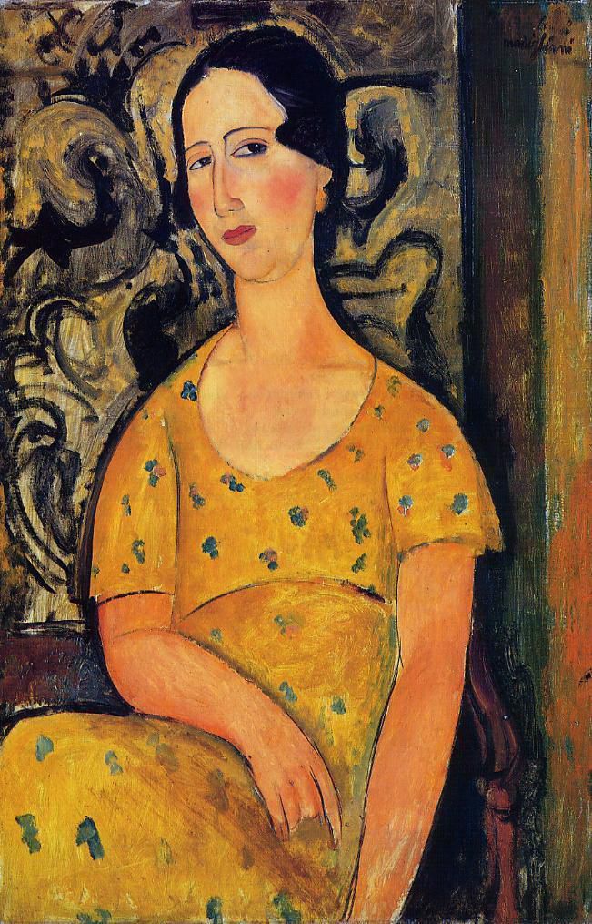 Amedeo Clemente Modigliani Peinture à l'huile - jeune femme en robe jaune madame Modot 1918