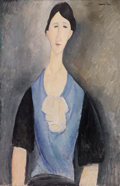 Amedeo Clemente Modigliani Peinture à l'huile - jeune femme en bleu