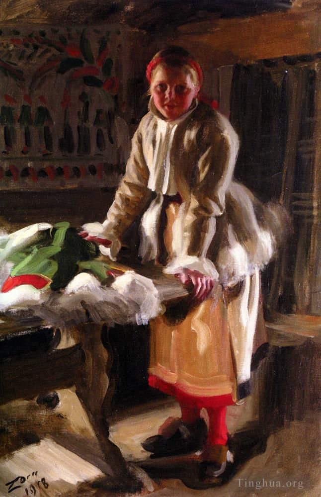 Anders Leonard Zorn Peinture à l'huile - Morakulla I Vinterdrakt Une fille de Mora