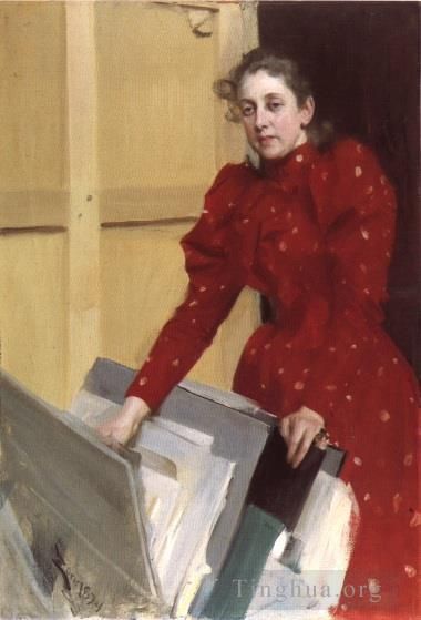 Anders Leonard Zorn Peinture à l'huile - Portrait d'Emma Zorn dans l'atelier parisien